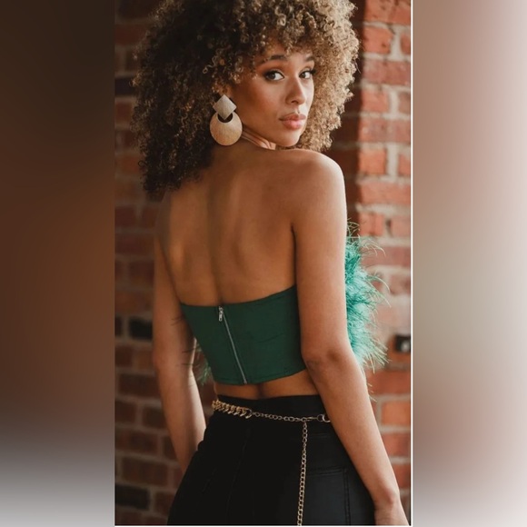 12th Tribe CHANEL EMERALD FAUX FEATHER TOP, Sz Small NWT - Picture 2 of 12